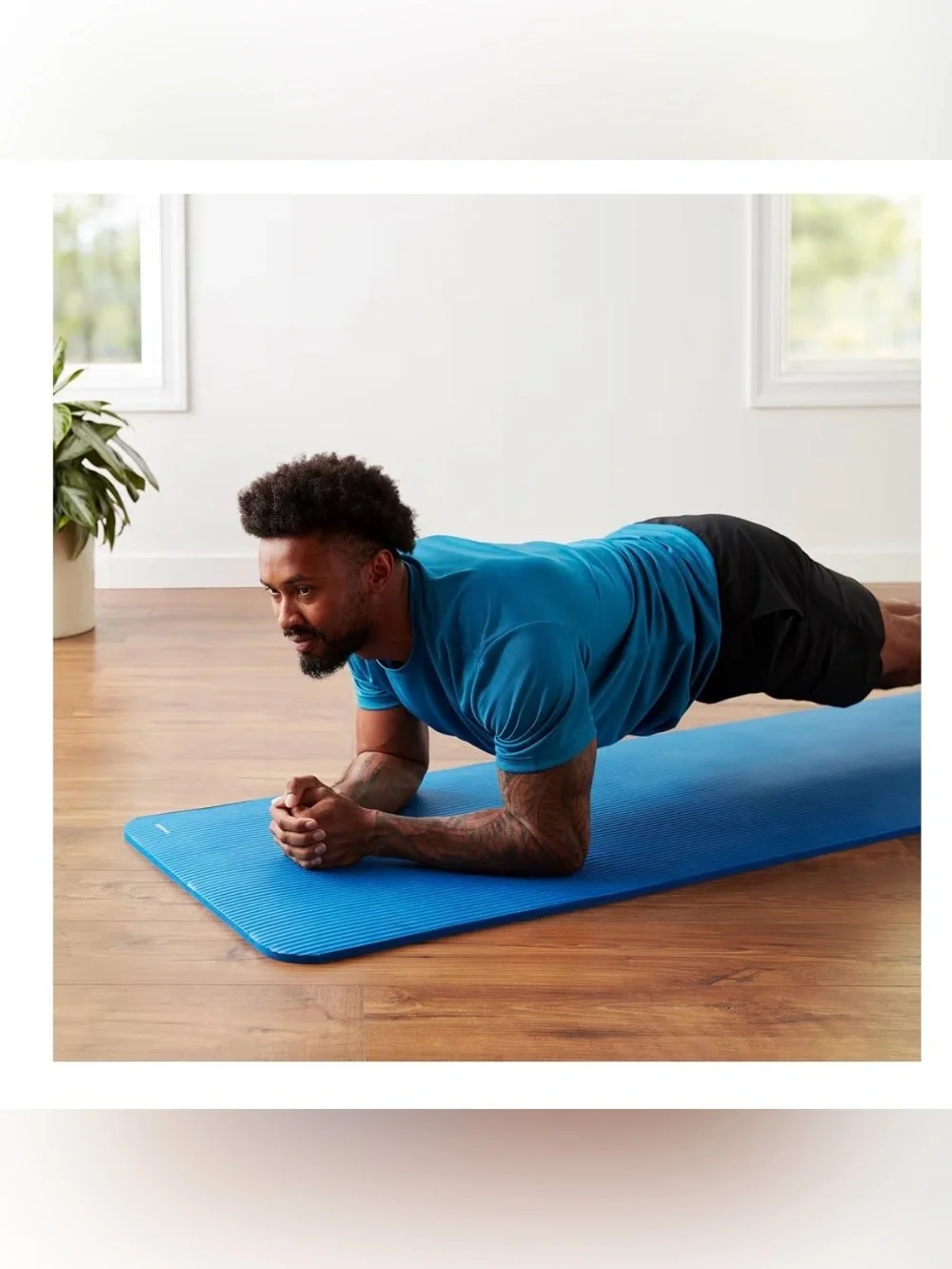 Blue Foam Exercise Mat with Black Carry Straps
